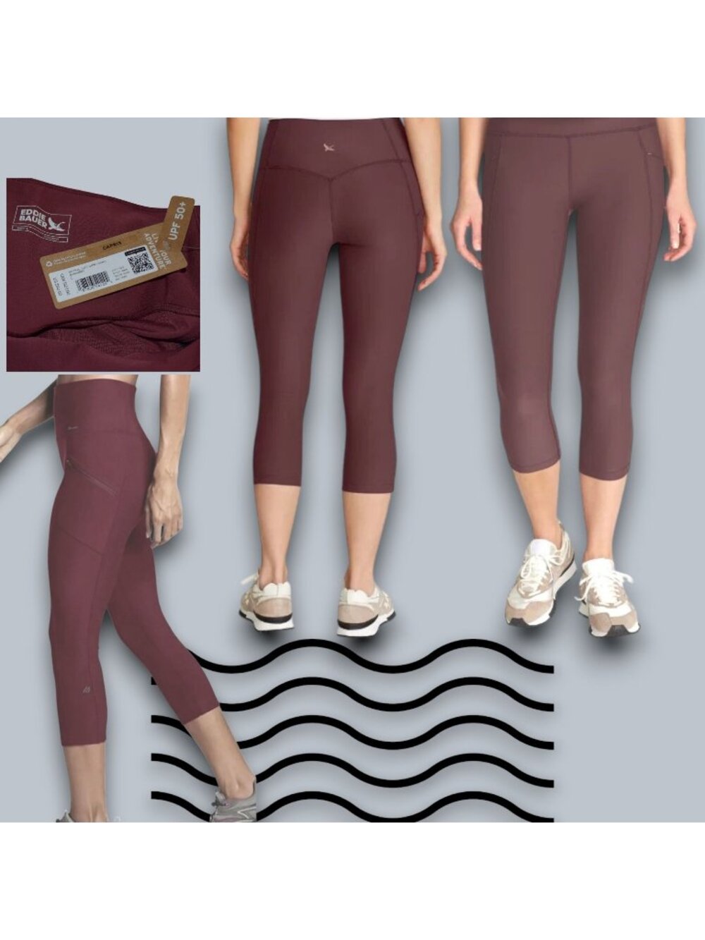 New! Eddie Bauer Women's L Trail Tight Capris Leggings Pants